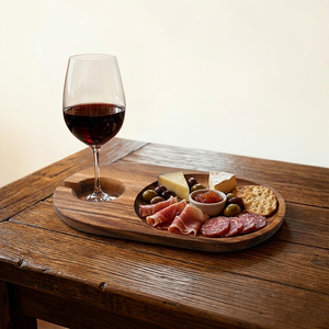 Eco-Friendly Acacia Wood Wine Glass Holder & Charcuterie Serving Tray Portable Picnic Wooden Appetizer <b>Platter</b> Custom Logo - Product Image 2