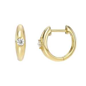 Solitaire Diamond Puffy Hoop Earrings 14K <b>Solid</b> <b>Gold</b> Minimalist Luxury Round Lab Grown Chunky <b>Huggies</b> Fine Jewelry Manufacturer - Product Image 5