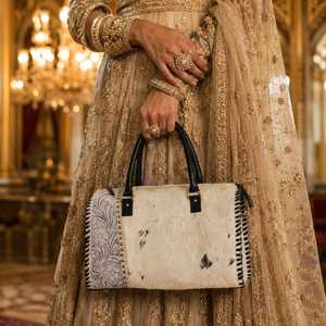 Bolso de hombro de cuero genuino de vaca con pelo, hecho a mano, con grabado floral plateado, de lujo, estilo occidental, para mujer - Product Image 6