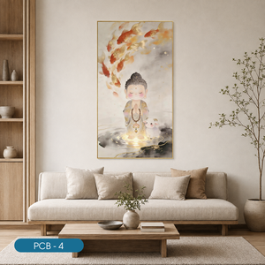 Impression sur toile de Bouddha avec poisson Koi et agneau, art religieux de dessin animé, décoration murale intérieure, modèle PCB-4, peintures personnalisées de la marque HALO - Product Image 4