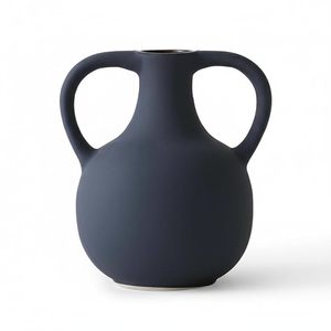 Vase à fleurs en céramique noire mate à double poignée, vase décoratif de table pour la maison, les mariages et l'aménagement d'étagères - Product Image 6
