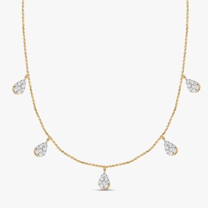Colliers ras du cou en forme de goutte d'eau avec diamants de laboratoire taille ronde pavée, solitaire classique de luxe, fermoir mousqueton, pour superposition, 17 pouces, or massif 14 carats - Product Image 1