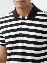 Men’s <b>Classic</b> Striped Polo Shirt – Black & White Horizontal Stripes – Short Sleeve Cotton Piqué – Breathable Casual Everyday Top - Product Image 2