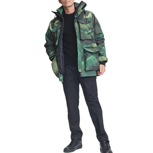 Customized Label Print Fashion Windbreaker Zipper <b>Padded</b> Warm Winter Men's Oversized <b>Hip</b> Hop Camouflage Jacket - Product Image 1