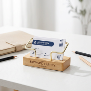 Wooden Card Holder For Office Table Hospital Reception Visiting Card Holder <b>Tabletop</b> Business Card Holder Display Card Holder - Product Image 4