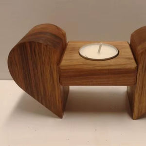 Porte-bougie en bois fabriqué en Inde, bois naturel - Product Image 1