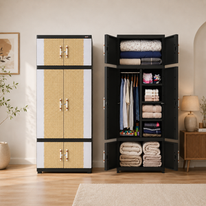 Armoire en plastique Naiba Fit Pro, beige, portes à panneaux plats avec penderie pour vêtements et rangement de chambre - Product Image 1