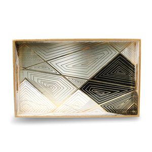 Bandeja Decorativa Geométrica de Madera Dorada de Lujo, Bandeja Rectangular para Servir con Revestimiento de Esmalte Impermeable y Asas, para Hoteles y Cafeterías - Product Image 3