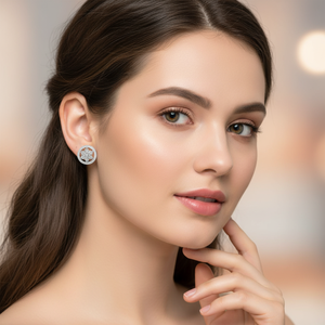 0.80 Ctw Real Diamond Cluster Stud <b>Earrings</b> 10K White Gold Screw <b>Back</b> | Round Halo Floral Design Womens Fine Jewelry Gift - Product Image 2