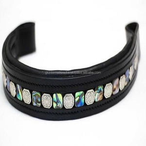 Bande de cuir marron de haute qualité pour cheval, en grain noir, rembourrage souple avec l'intérieur avec motif de pierre, chaîne scintillante - Product Image 2