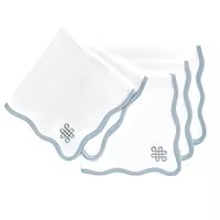 Handmade Modern Style Scallop Cotton Dinner Napkins 46x46cm White Blue Border Embroidered Endless Knot Washable Home Airplane - Product Image 4