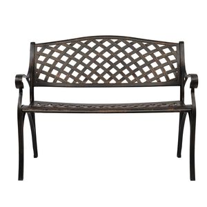 Panca da Parco Rustica in WPC con Telaio in Alluminio Pressofuso e Schienale in Rete - 103 cm x 42 cm x 47 cm - per Hotel, Centri Commerciali, Parchi, Giardini, Patii - Product Image 5