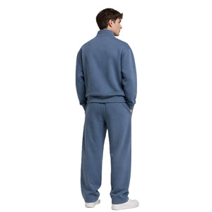 Men's Pullover Quarter Zip Hoodies Sets Solid Color Custom Logo Top Quality Cotton Fleece <b>Sweatshirt</b> Jogger Set - Product Image 4