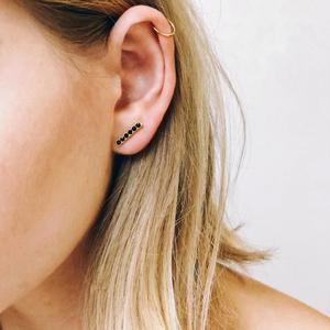 Pendientes de Barra Vertical de Moissanita Negra en Oro Sólido de 14k, Venta Directa de Fábrica, Joyería Geométrica Minimalista, Diseño Personalizado - Product Image 2