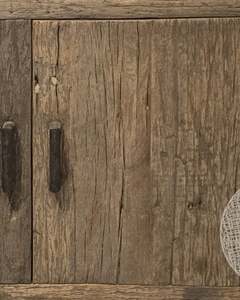 Meuble TV vintage en bois massif de style farmhouse avec finition rustique, console de rangement à quatre portes pour salon - Product Image 3