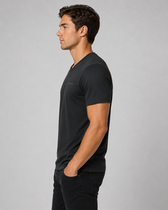 F2WIN Men's V-Neck Short Sleeve <b>T</b>-<b>Shirt</b> Regular Fit Black Casual Breathable Fleece Knitted <b>Polyester</b> Cotton Solid Color Custom - Product Image 2