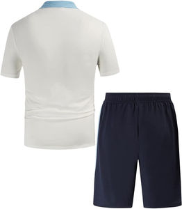 Summer Custom Logo Breathable High Quality Casual Polo Shirts Shorts Two Piece <b>Sets</b> Tracksuit Ribbed Short for Men 100% Cotton - Product Image 3