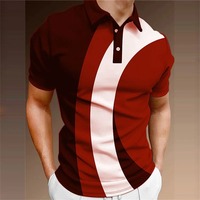 Polo à manches courtes rayé bleu et blanc pour homme, coupe ajustée, décontracté, tricoté, respirant, en polyester, design color block