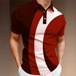 Polo à manches courtes rayé bleu et blanc pour homme, coupe ajustée, décontracté, tricoté, respirant, en polyester, design color block - Product Image 2