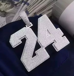 24 Number Pendant Hip Hop Iced Rhinestone Micro Insert Moissanite + 925 Silver Plated Alloy <b>Charm</b> for unisex - Product Image 1