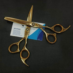 Ensemble professionnel de 2 ciseaux de coiffure en acier inoxydable doré, 6 pouces, pour couper et effiler les cheveux, pour usage en salon - Product Image 1