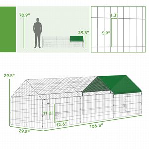 Pollaio in Metallo Verde 269x75x75 cm con Copertura per Piccoli Animali Come Anatre e Conigli, Usato per Allevamento di Polli - Product Image 2