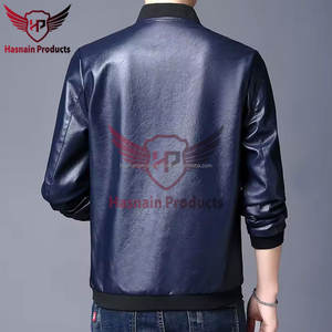 แจ็กเก็ตหนังบอมเบอร์สีฟ้าสำหรับผู้ชายและเด็กผู้ชายอุปกรณ์เสริมในฤดูหนาว - Product Image 4