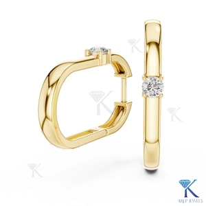 Lab Grown CVD Diamond Solitaire Round Brilliant Cut <b>Hoop</b> <b>Earrings</b> Luxury Minimalist 14K <b>Solid</b> Gold Women's Wedding Party Jewelry - Product Image 1