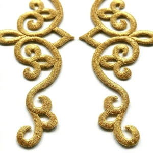 1 Pair Gold Metallic Embroidery <b>Patch</b>, Symmetrical Scroll Motif Applique for <b>Jacket</b> Chest, Uniform & Luxury Dress Decoration - Product Image 3