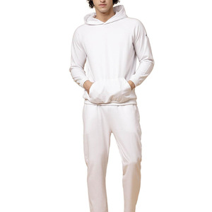 Chándal con Capucha para Hombre, Color Blanco, Manga Larga, Color Sólido, Ropa Casual, Transpirable, 100% Algodón, Corte Regular, con Bolsillos Laterales - Product Image 1
