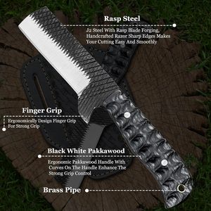 Couteau utilitaire Cowboy Bull Cutter, fait main, à lame pleine, en acier, type rasp de fermeur, lame fixe EDC, qualité industrielle, avec étui en cuir plat - Product Image 3