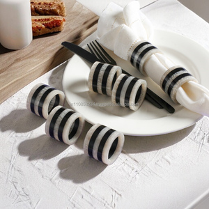 Modern Wood Napkin <b>Rings</b> with Striped <b>Resin</b> Inlay for Weddings and Dining Table Decor - Product Image 3