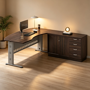 Bureau de direction moderne en L avec plateau en bois, bureau informatique autoportant de 1,80 m pour manager, en mélaminé, usage commercial AY Office - Product Image 1
