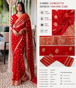 KV Women's Woven Bollywood Viscose Rayon <b>Saree</b> (<b>Red</b>) - Product Image 3