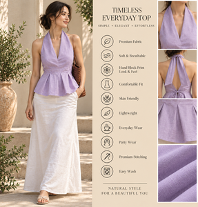 Ensemble haut licou en coton tissé uni violet et jupe longue en lin/coton doux blanc pour l'approvisionnement B2B ultime - Vente en gros - Product Image 2