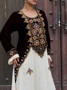 Awais House Women's Embroidered Silk Salwar Kameez Floor Length Long Sleeve Round Neck Elegant Wedding Dress - Product Image 2