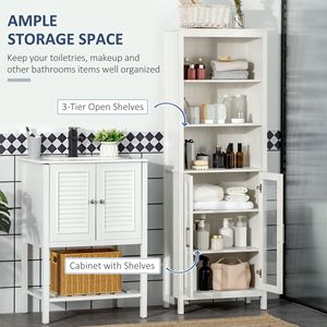Mobiletto da Bagno Bianco Antico Alto 64 Pollici con 6 Ripiani, Porte in Vetro e Mensole Regolabili per Hotel, Soggiorni, Cucine, Appartamenti - Product Image 4