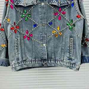 High Quality <b>Silver</b> Rhinestone Borders And Decorative Buttons High Fashion Trendy Whole Sale Customise Women Denim <b>Tops</b> - Product Image 4