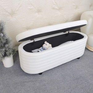 Modern White Velvet Upholstered Storage Bench End of Bed Stool for Bedroom and Living Room Entryway - Product Image 3