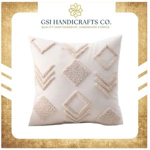 Housse de coussin carrée brodée bohème de qualité supérieure, motif géométrique abstrait, blanc crème, décoration d'intérieur, taie d'oreiller - Product Image 2