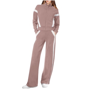 Conjunto Deportivo de 2 Piezas para Mujer, Bloques de Color, Manga Larga, Tejido de Punto, Corte Regular, Transpirable, Spandex, Nailon, Primavera Verano - Product Image 1