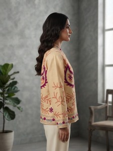 Handcrafted Ivory Velvet Suzani Jacket <b>Women</b> Colorful Floral Embroidery Ethnic Bohemian B2B Wholesale Designer <b>Coat</b> - Product Image 3
