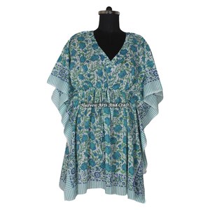 100% Cotton Women Sleepwear Hand Block Printed Kaftan Dress KFCS140 Light Weight Women Casual Occasion Wear Short Caftan Dresses - Product Image 3