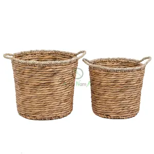 Cesta redonda de hiacinth com alças/cesta de vime, armazenamento de brinquedos/cesta de lavanderia tecido para roupas de bebê