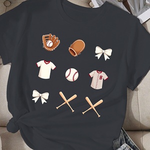 Camiseta cómoda para mujer con rejilla temática de béisbol con lazos - Product Image 1