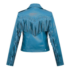 Chaqueta de cuero occidental de invierno más vendida, piel de vaca, con múltiples cremalleras, flecos personalizados, bordado acolchado, 100% poliéster, corta, teñida. - Product Image 6