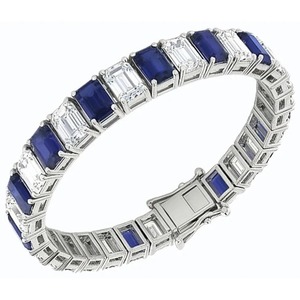 Bracelet tennis en saphir bleu taille émeraude, bijou neuf - Product Image 2