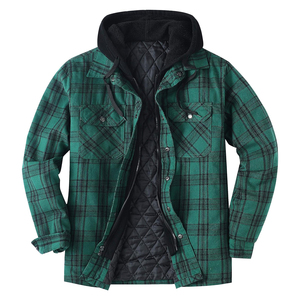 Chemise-veste en flanelle épaisse à carreaux pour homme avec doublure matelassée, rouge foncé multicolore, respirante, à capuche, fermeture éclair et boutons - Product Image 5