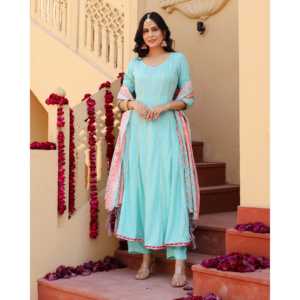 Conjunto de Traje de Gasa y Rayón Azul Cielo Talla XS para Mujer, Marca Ella - Product Image 6