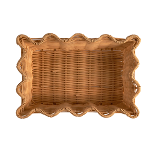 Wholesale Scalloped Rattan <b>Storage</b> <b>Basket</b> Eco-Friendly <b>Wicker</b> Tray For Tabletop Decor Premium Vietnam Rattan Organizer - Product Image 2